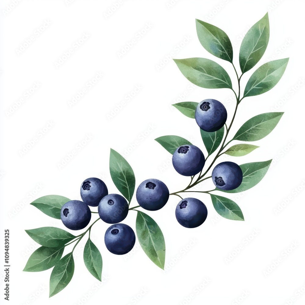 Lush Blueberry Branch with Vibrant Green Leaves Lush Blueberry Branch with Vibrant Green Leaves