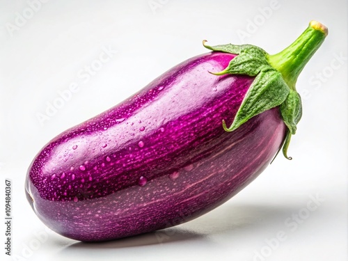 A Whimsical Eggplant Standing Out on a Bright White Background, Showcasing Its Unique Shape and Playful Personality for a Fun and Engaging Stock Photo photo