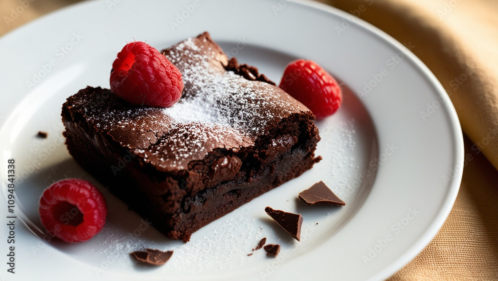 Chocolate brownie with raspberries Chocolate brownie with raspberries