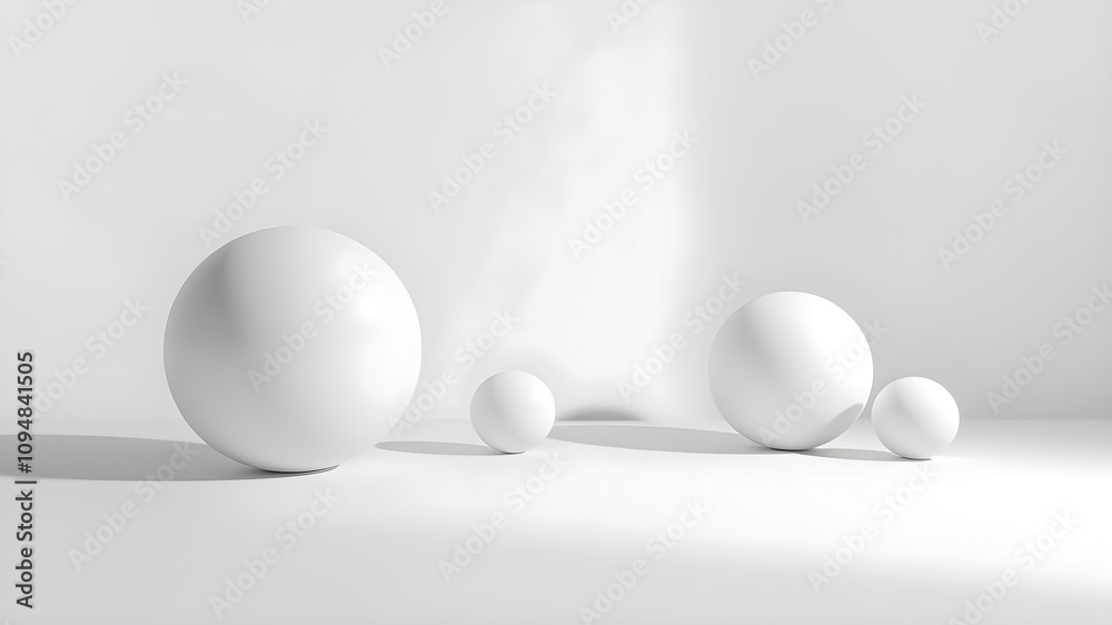 White abstract background with balls. Minimal scene. 3d render White abstract background with balls. Minimal scene. 3d render