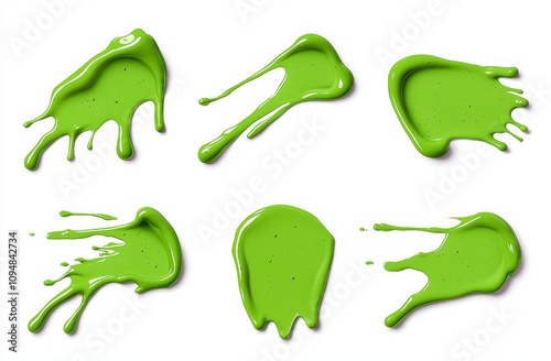 A realistic modern illustration of green slime, jelly stain, dripping snot, or glue on a transparent background, depicting a blot of toxic phlegm or a slimy poison splash. photo