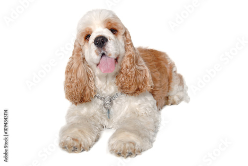 Happy american cocker spaniel dog on a white background