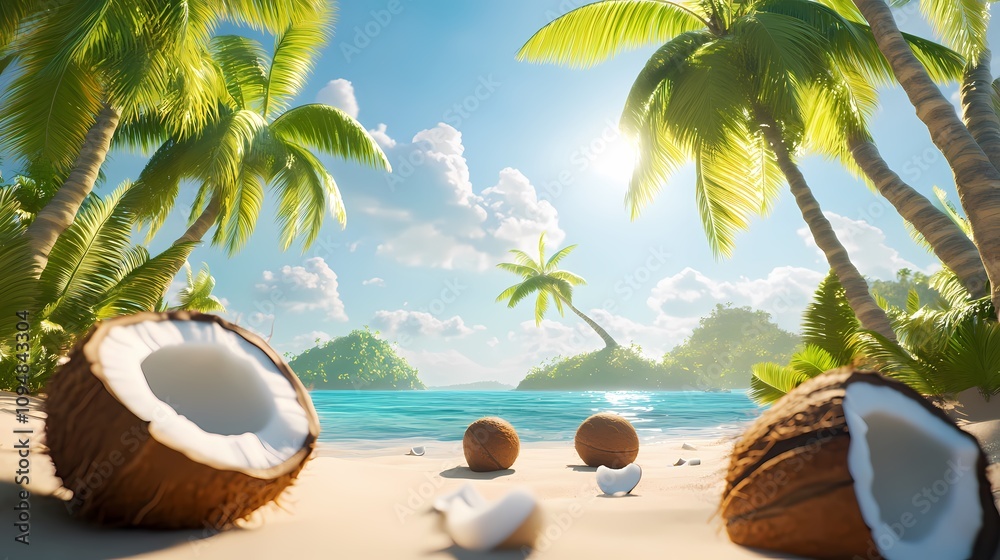 Obraz premium cartoon beach island landscape illustration poster background