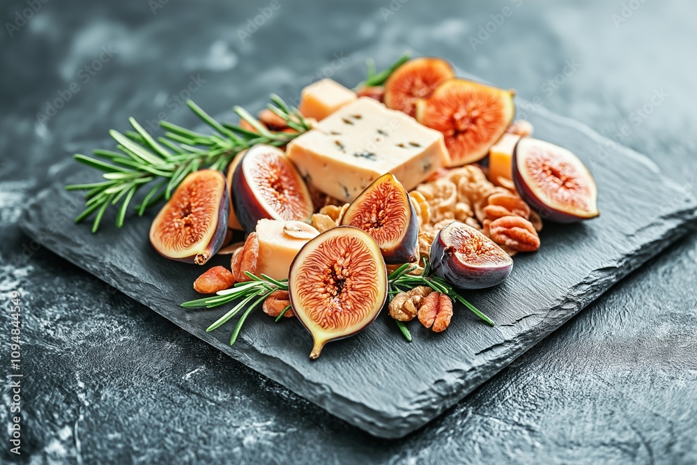 Vegan Holiday Platter with Fresh Figs, Nuts, Herbs on Slate, Festive Plant-Based Cuisine Celebrating Flavorful Dishes Concept Vegan Holiday Platter with Fresh Figs, Nuts, Herbs on Slate, Festive Plant-Based Cuisine Celebrating Flavorful Dishes Concept