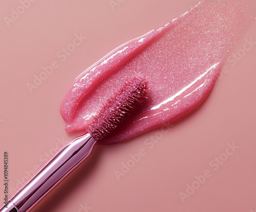 pink lip gloss swatch, lipstick on a mirror photo