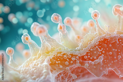 Microscopic view of scalp irritating dander particles, detailed cellular structure.