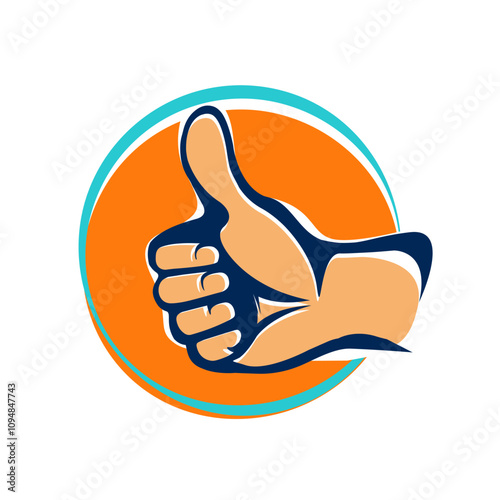 OK hand sign gesture logo. Finger thumb up or like vector image. Positive communication concept. Colorful fun illustration.