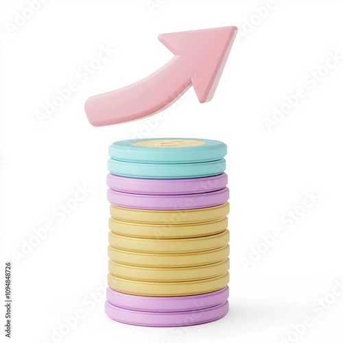 Wallpaper Mural 3D Pastel Cartoon Style of Rising Arrow on Stacked Coins Torontodigital.ca