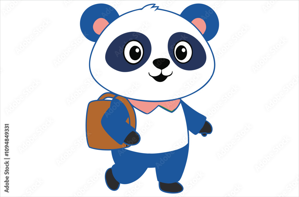Naklejka premium Cute panda is running and waving, bear avatar, cartoon, illustration, vector art