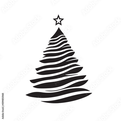 hand drawing christmas tree with snowflakes isolated 