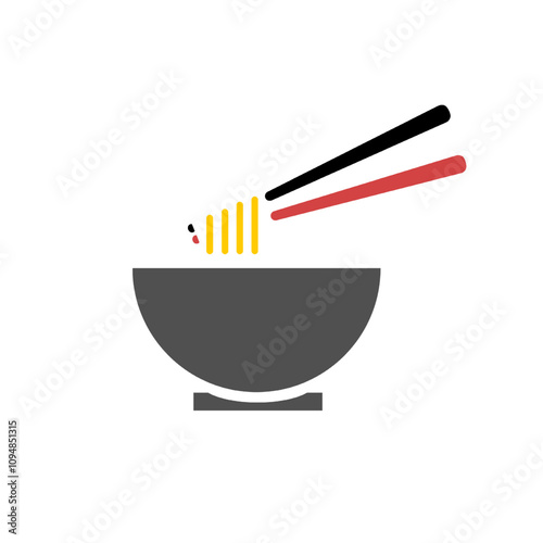 vector noodles bowl with chopsticks black and white