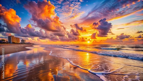 Breathtaking Sunrise Over North Myrtle Beach with Gentle Waves and Soft Colors, Perfect for Invoking Tranquility and Beauty in Coastal Landscapes