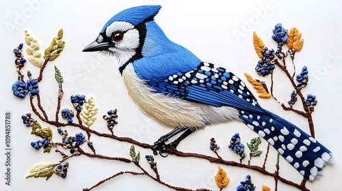 A cheerful blue jay perched gracefully with vivid details on a white background photo