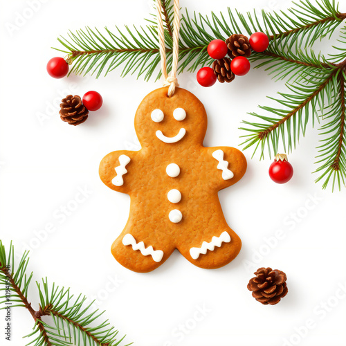 christmas gingerbread cookie, whiet background, Decorated Pine  photo