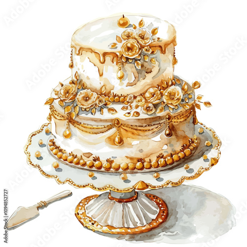 A watercolor vector of Luxury Cake, isolated on a white background. Luxury Cake vector.