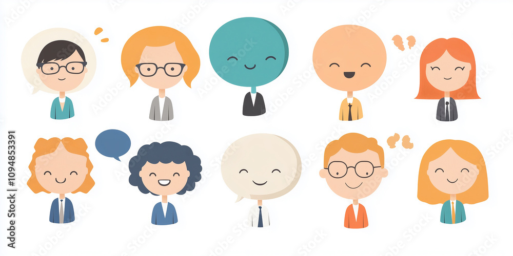 Business man and woman flat vector illustration with speach bubble, business background concept Business man and woman flat vector illustration with speach bubble, business background concept
