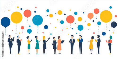 Business man and woman flat vector illustration with speach bubble, business background concept