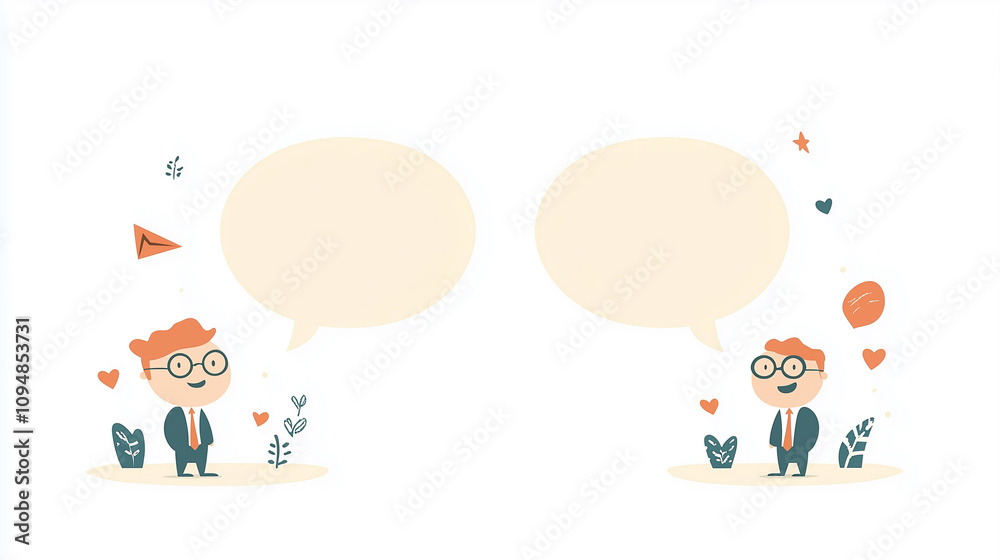 Business man and woman flat vector illustration with speach bubble, business background concept Business man and woman flat vector illustration with speach bubble, business background concept