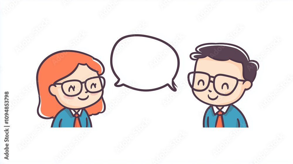 Business man and woman flat vector illustration with speach bubble, business background concept Business man and woman flat vector illustration with speach bubble, business background concept