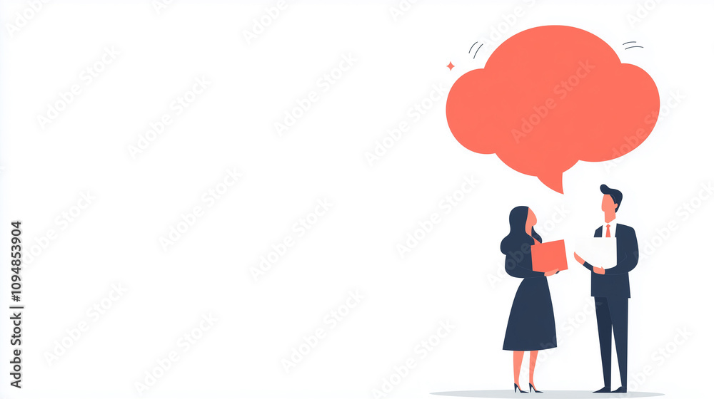 Business man and woman flat vector illustration with speach bubble, business background concept Business man and woman flat vector illustration with speach bubble, business background concept