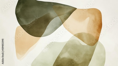 Wallpaper Mural Watercolor abstract shapes in olive green, beige, and white, with soft lines and curves Torontodigital.ca