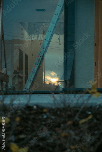 
sunset reflection in the window