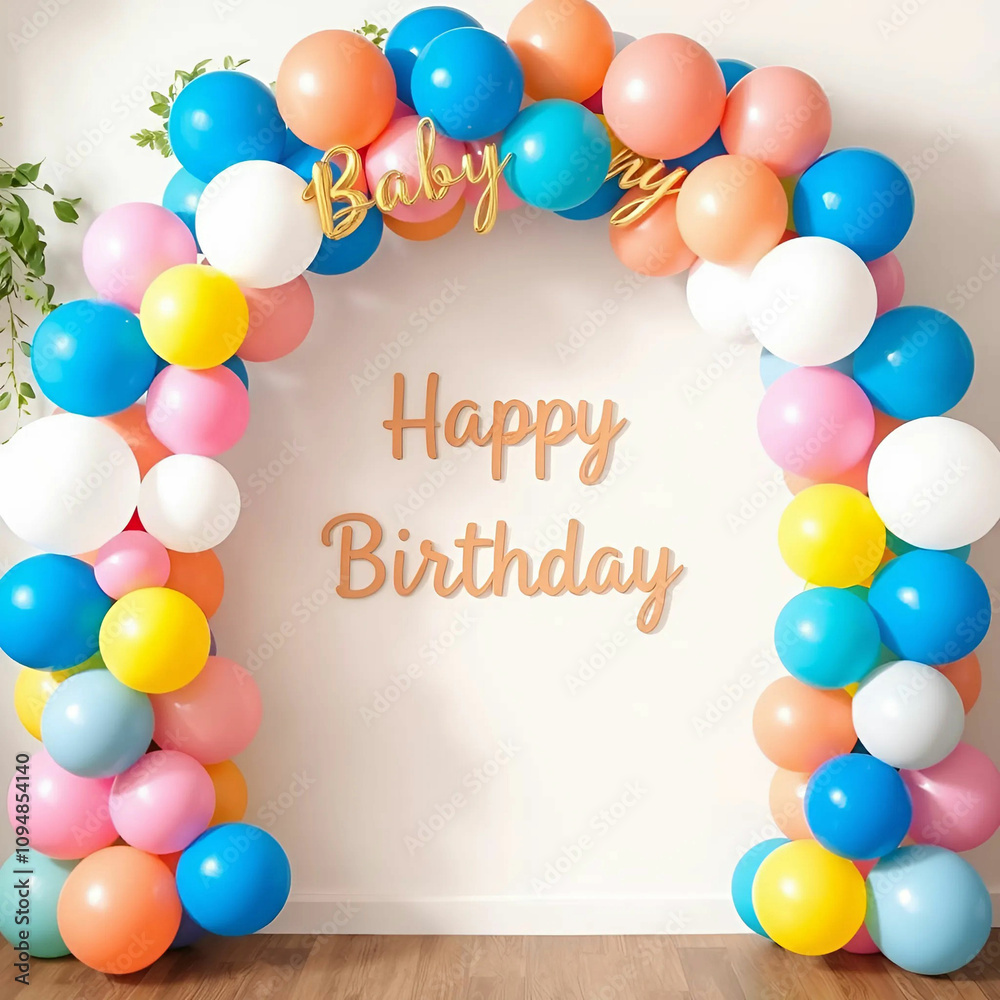 A vibrant balloon frame arch featuring pastel and bright colors A vibrant balloon frame arch featuring pastel and bright colors