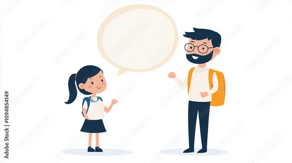 Business man and woman flat vector illustration with speach bubble, business background concept
