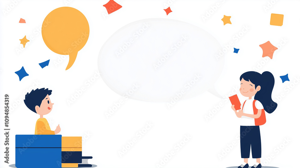 Business man and woman flat vector illustration with speach bubble, business background concept Business man and woman flat vector illustration with speach bubble, business background concept