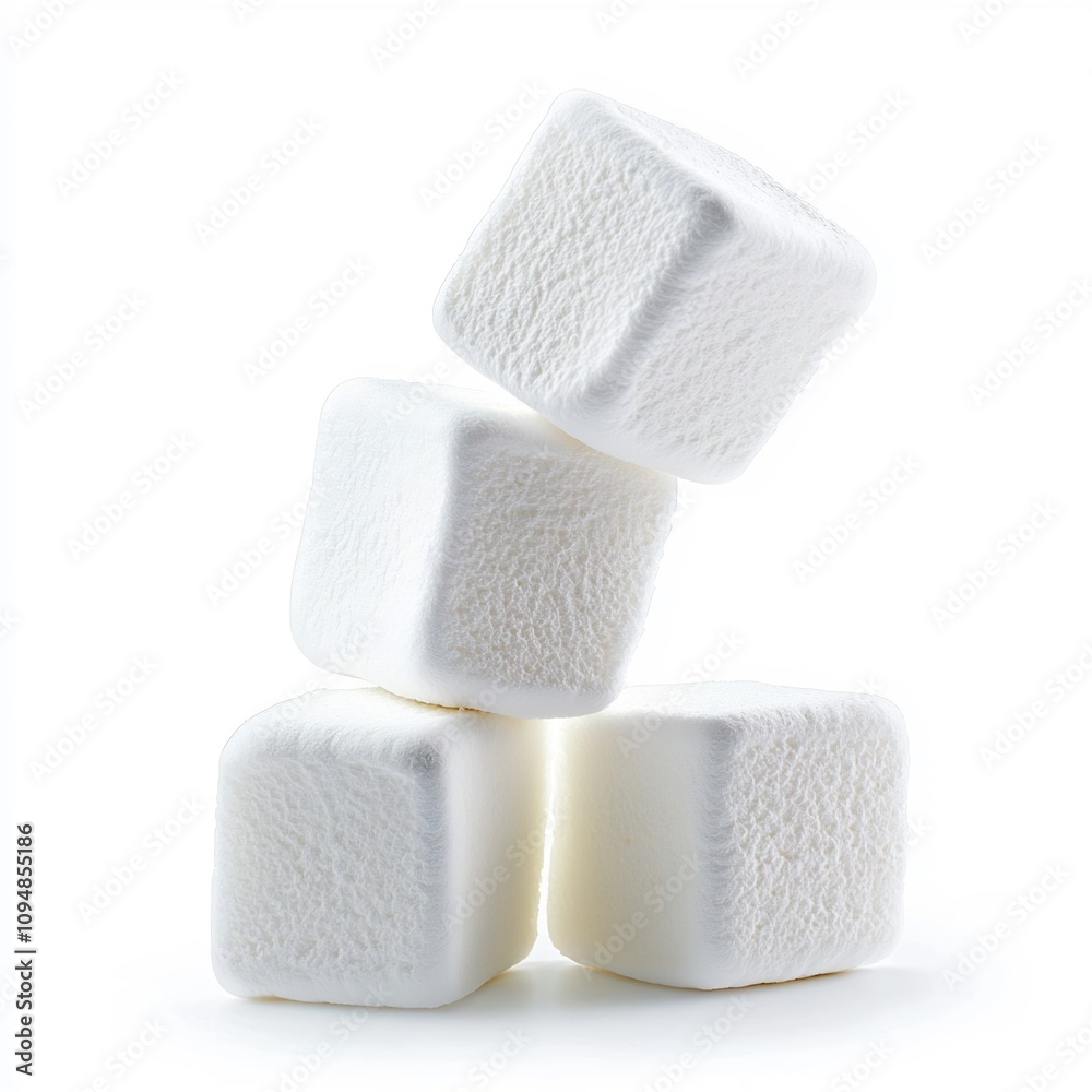 Fluffy White Marshmallow Cubes on Plain Background Fluffy White Marshmallow Cubes on Plain Background