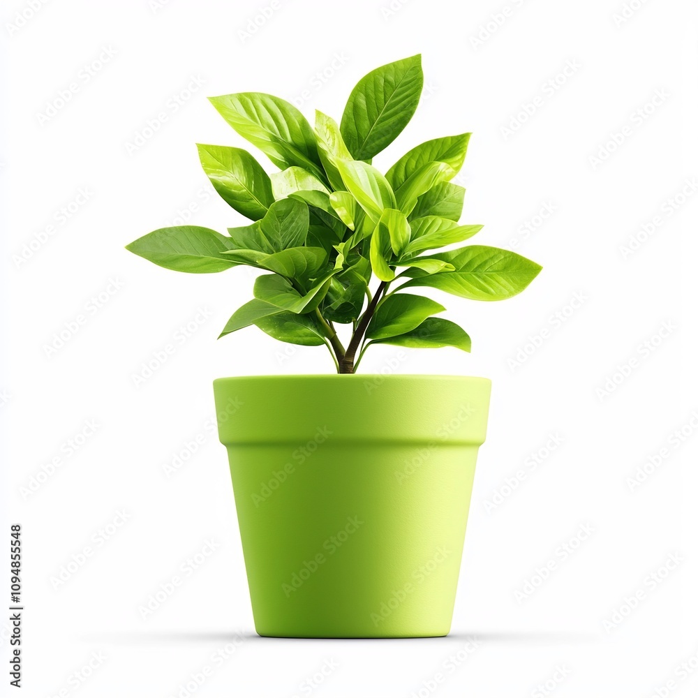 Lush Green Houseplant in Vibrant Ceramic Pot on White Background Lush Green Houseplant in Vibrant Ceramic Pot on White Background