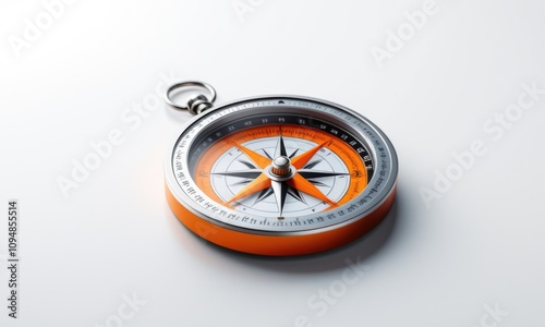 Vintage orange compass on white surface for exploration and navigation enthusiasts