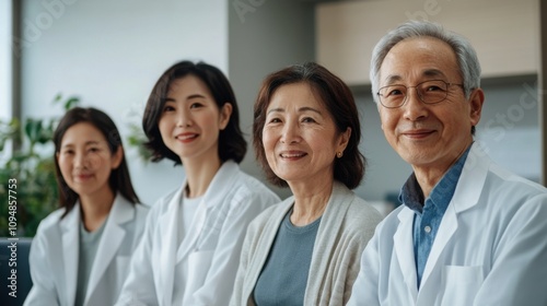 Diverse group of healthcare professionals smiling together in a modern medical office, conveying trust, compassion, and teamwork in patient care and support