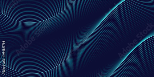 Abstract glowing wave lines on dark blue background. Dynamic wave pattern. Modern flowing wavy lines. Futuristic technology concept. Suit for banner, poster