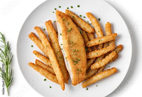 A close-up of a plate of haddock fish fry with lemon slices and parsley on top