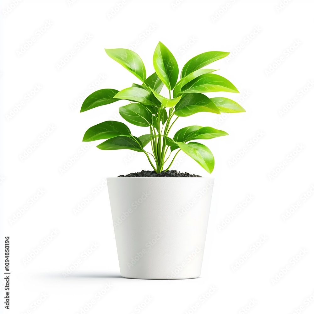 Potted indoor plant with green leaves on clean white background Potted indoor plant with green leaves on clean white background