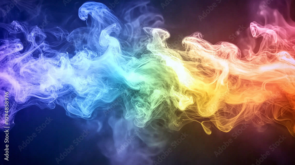 Rainbow Smoke Trails in Vibrant Colors Against Dark Background Rainbow Smoke Trails in Vibrant Colors Against Dark Background
