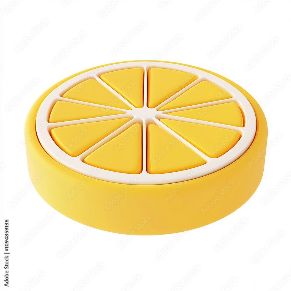 Vibrant 3D Cartoon Lemon Slice on Clean White Background Vibrant 3D Cartoon Lemon Slice on Clean White Background