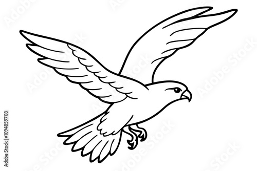 hawk swooping down wings tucked for a dive line art vector silhouette on white background