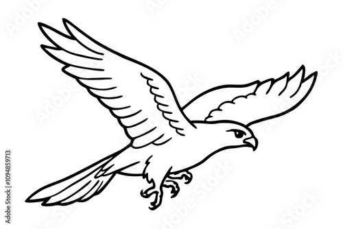 hawk swooping down wings tucked for a dive line art vector silhouette on white background