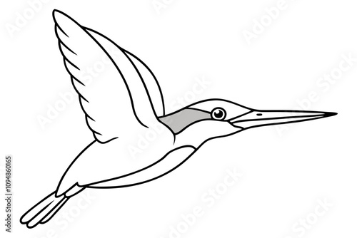 hummingbird hovering tiny body fast wings line art vector silhouette on a white background