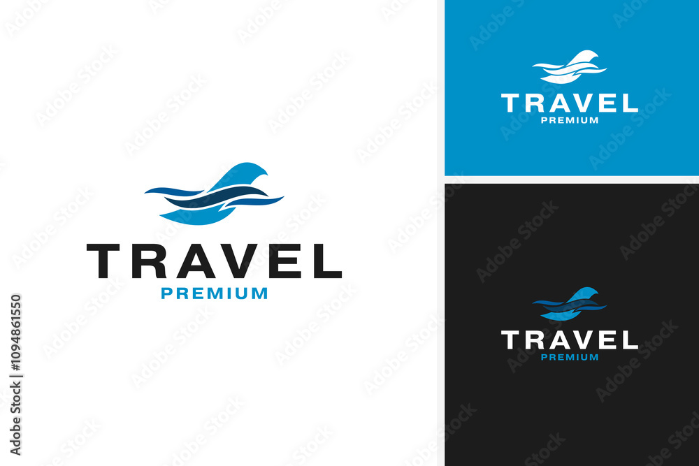 Bird and wave logo design for ocean or travel branding template vector illustration