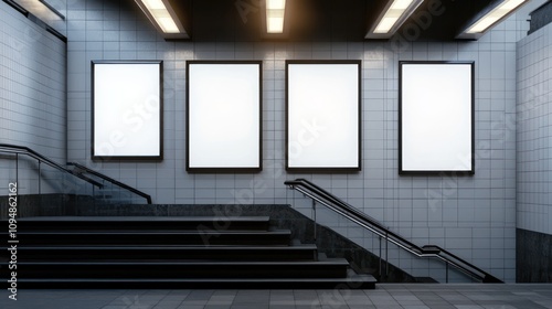 Blank Advertisement Posters on Subway Station Walls