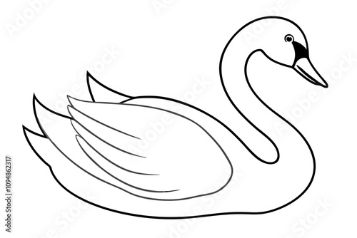 swan gliding on water gentle curve of the neck line art vector silhouette on white background