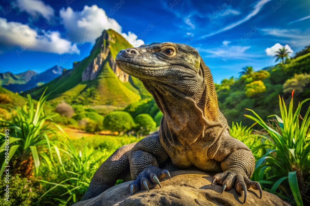Captivating Candid Photography of a Real Komodo Dragon in Its Natural Habitat Amidst Lush Vegetation and Breathtaking Landscapes in Indonesia's Unique Ecosystem Captivating Candid Photography of a Real Komodo Dragon in Its Natural Habitat Amidst Lush Vegetation and Breathtaking Landscapes in Indonesia's Unique Ecosystem