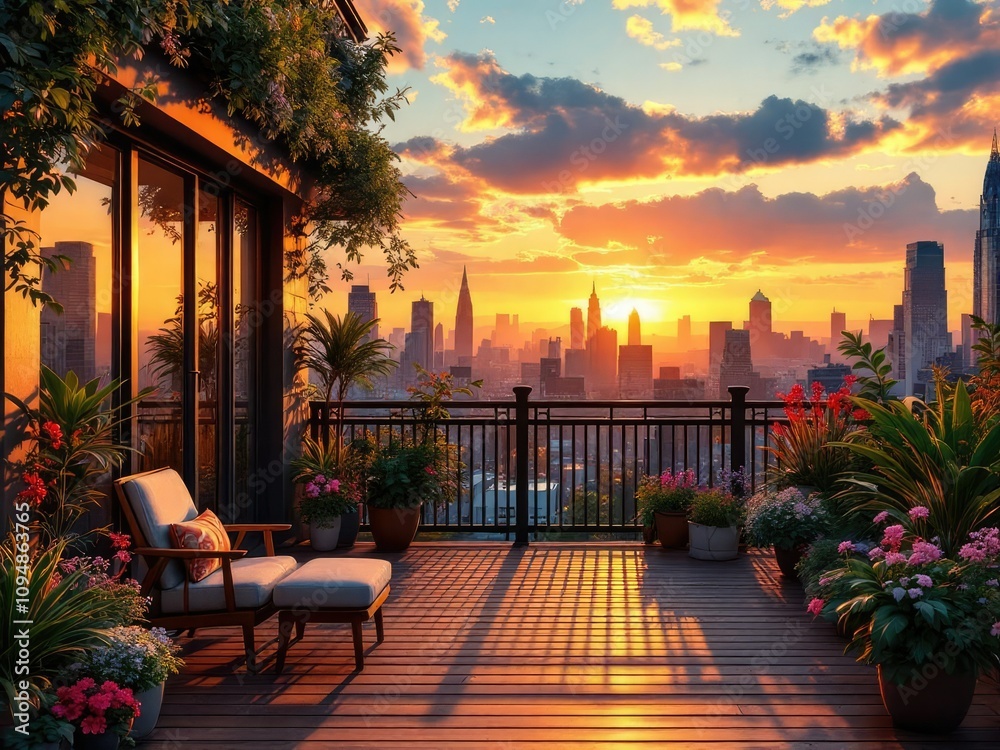 Obraz premium Sleek balcony terrace, modern design.