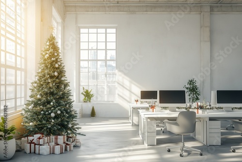 office decorated for christmas