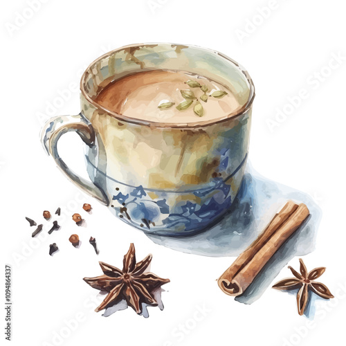 A watercolor painting of Masala Chai, isolated on a white background. Masala Chai vector.