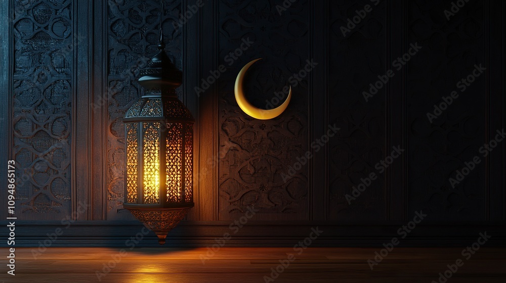 3d illustration of isolated Islamic background with ramadan lantern and crescent. Copy space. 3d illustration of isolated Islamic background with ramadan lantern and crescent. Copy space.