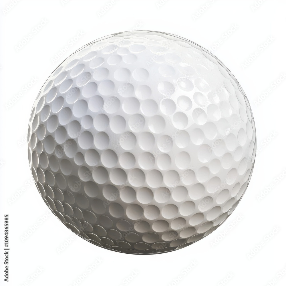 A close-up of a white golf ball, showcasing its textured surface, designed for optimal performance on the golf course. A close-up of a white golf ball, showcasing its textured surface, designed for optimal performance on the golf course.